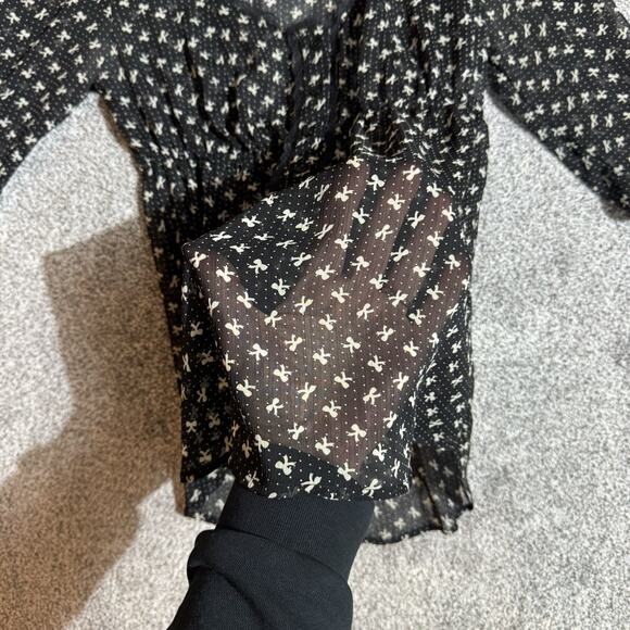 Babydoll Top Womens Small Sheer Bow Print Fairycore Romantic Chic Flowy Dainty - Picture 6 of 7